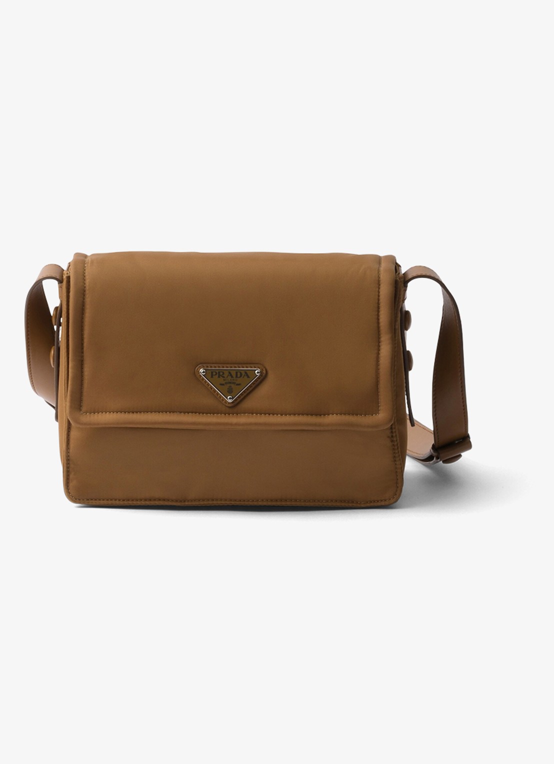 Prada Small Re-Nylon gewatteerde schoudertas met leren details - voorkant 4 camel