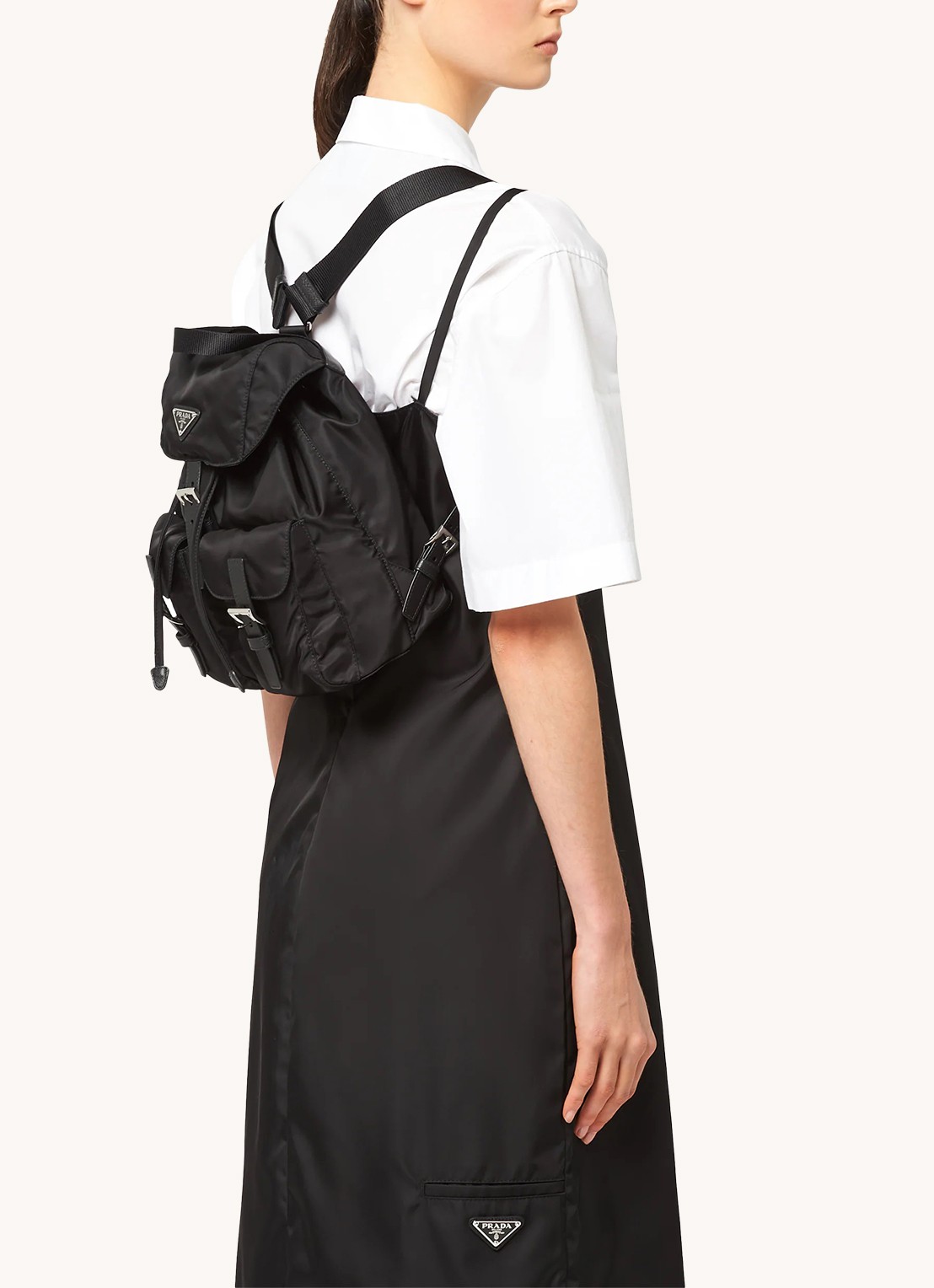 Prada Small Re-Nylon rugzak met logo - voorkant 7 zwart