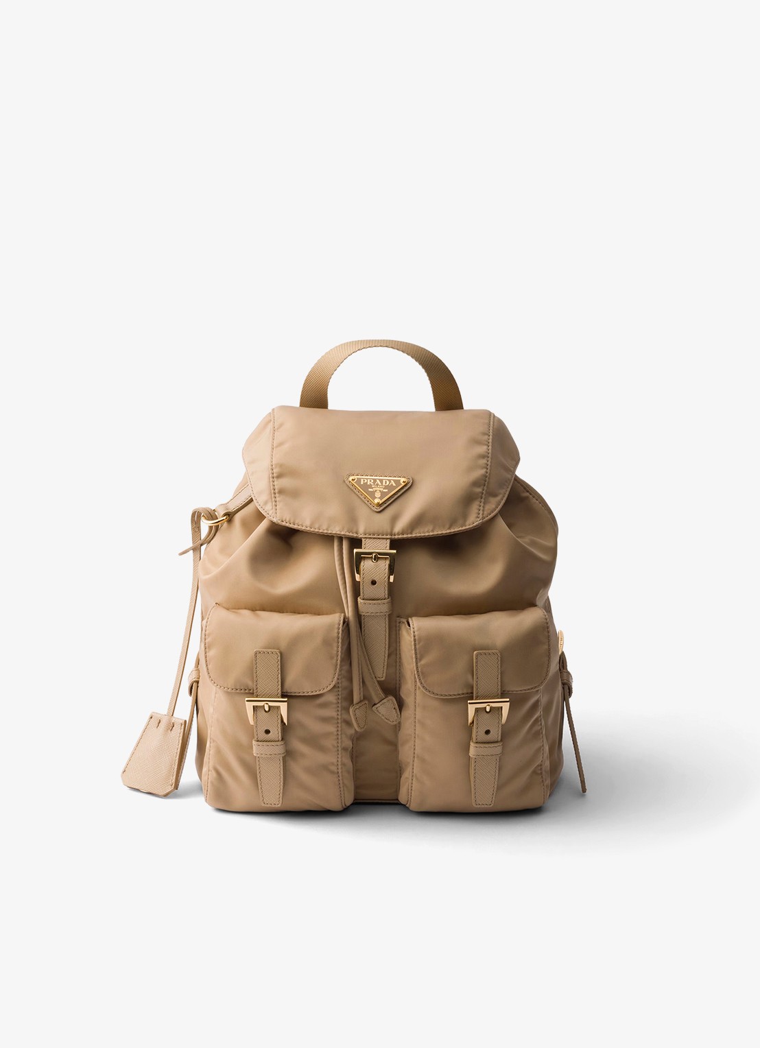 Prada Small Re-Nylon rugzak met logo - voorkant 6 lichtbruin