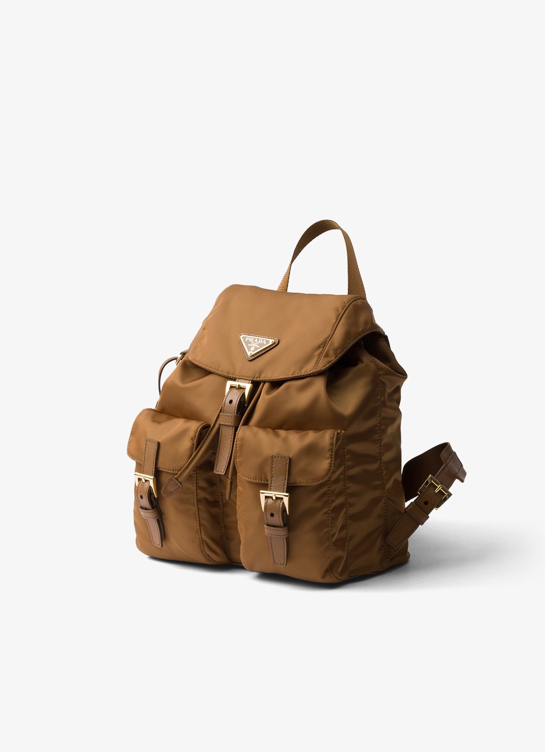 Prada Small Re-Nylon rugzak met logo - voorkant 2 camel