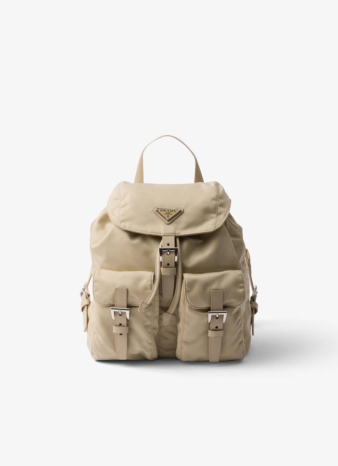 Prada Small Re-Nylon rugzak met logo - voorkant 3 beige