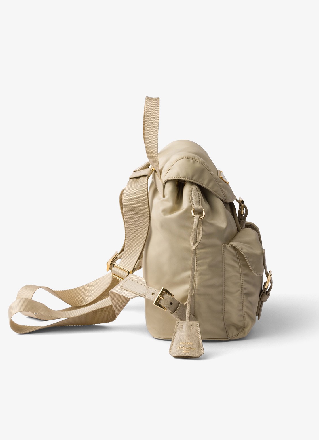 Prada Small Re-Nylon rugzak met logo - detail 8 beige