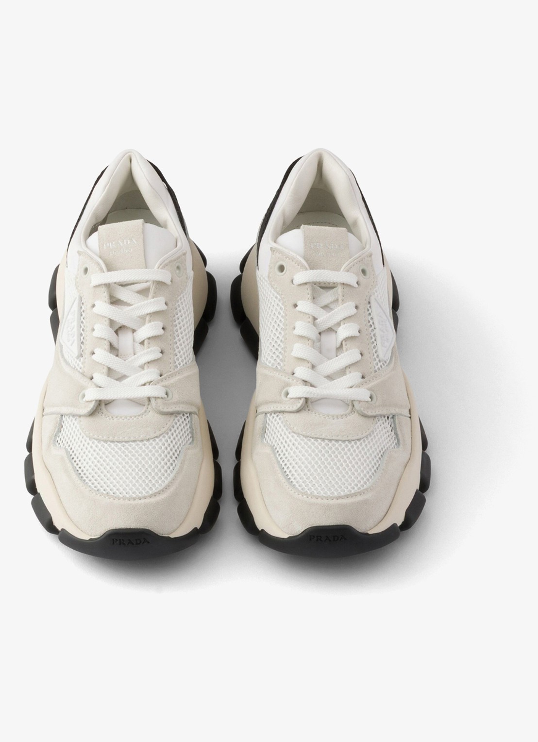 Prada Sneaker met suède details - detail 4 gebroken wit
