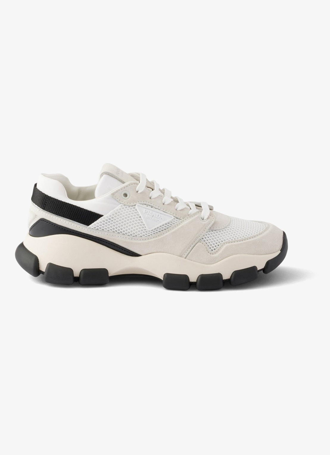 Prada Sneaker met suède details - voorkant 2 gebroken wit