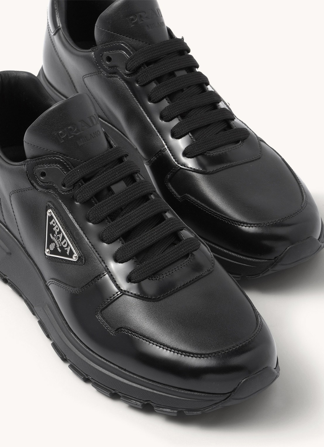 Prada Sneaker van leer met logo - detail 6 zwart
