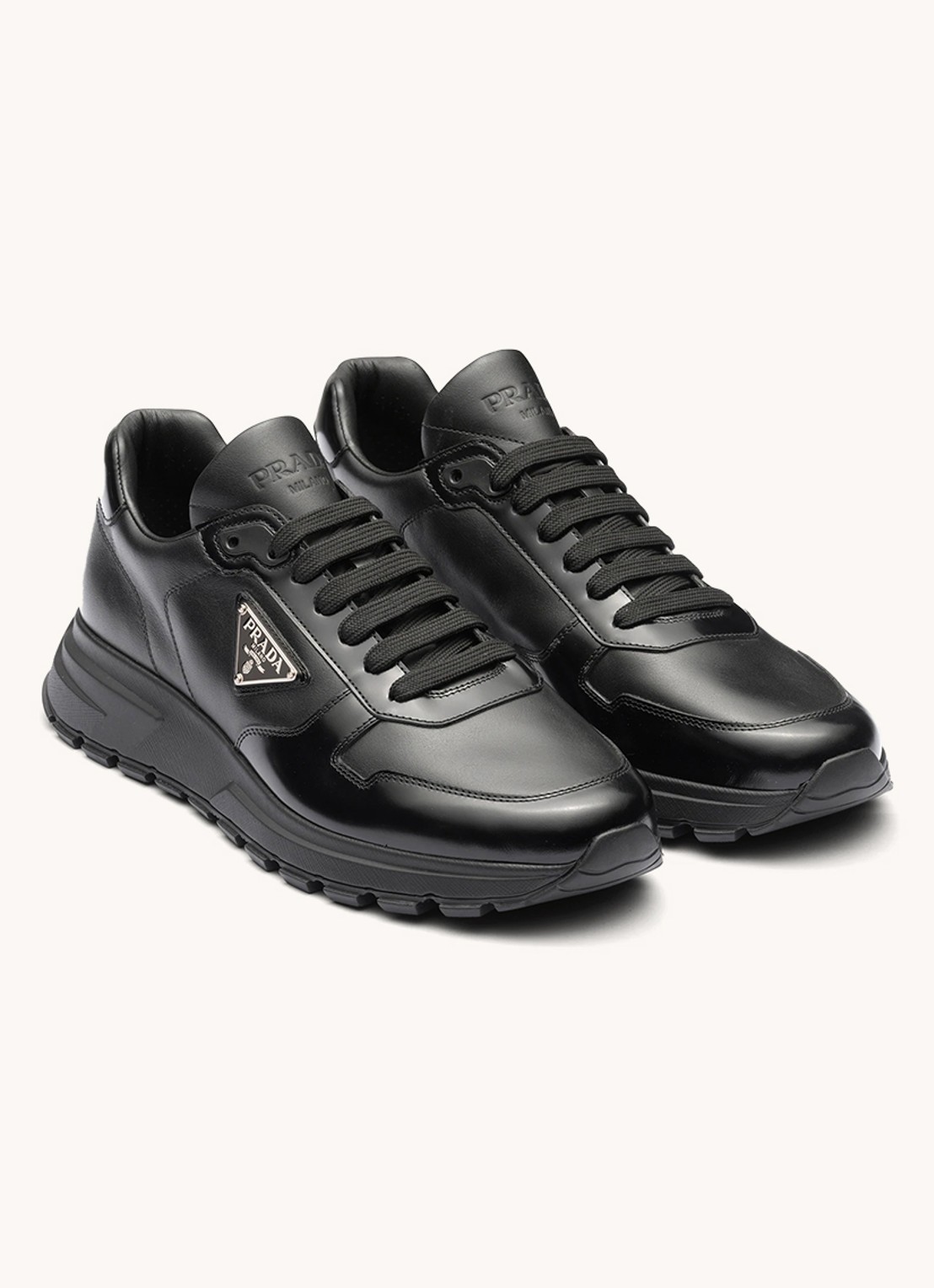 Prada Sneaker van leer met logo - voorkant zwart