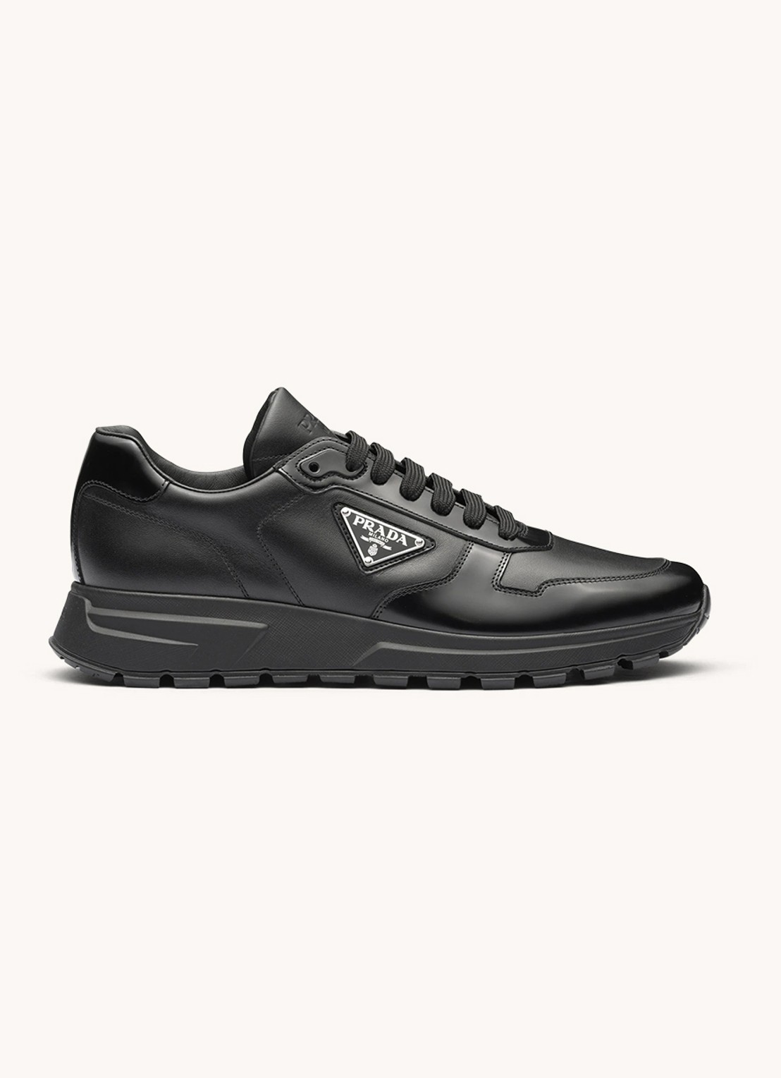 Prada Sneaker van leer met logo - voorkant 2 zwart