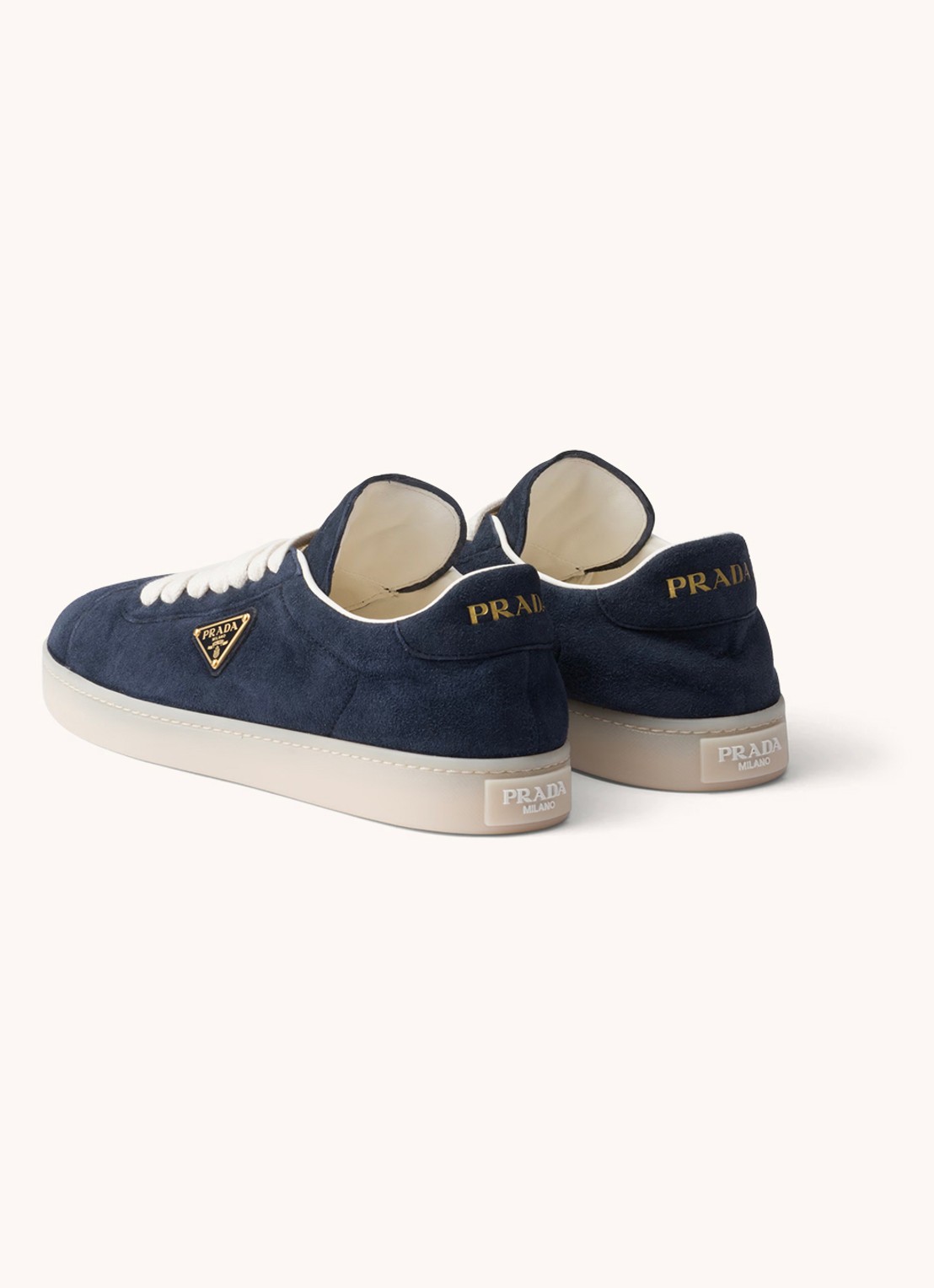 Prada Sneaker van suède - detail 4 donkerblauw