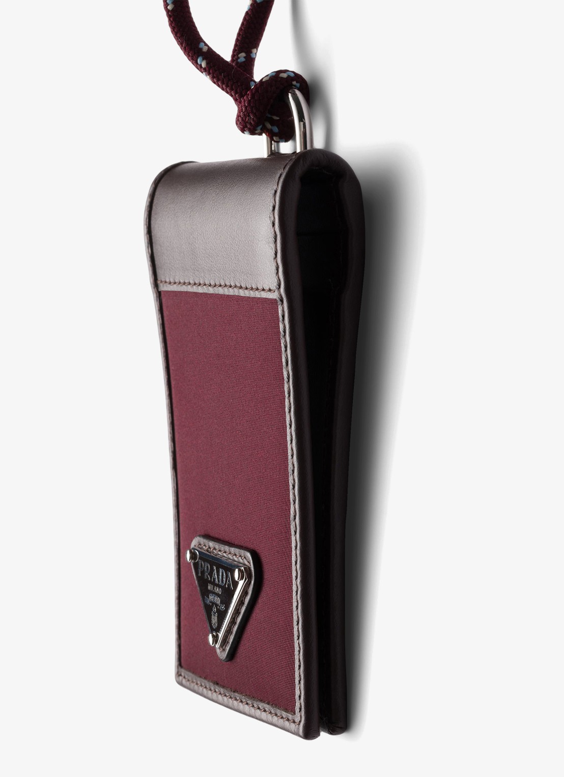 Prada Speedrock Re-Nylon pasjeshouder van leer met contrast - detail 2 bordeauxrood