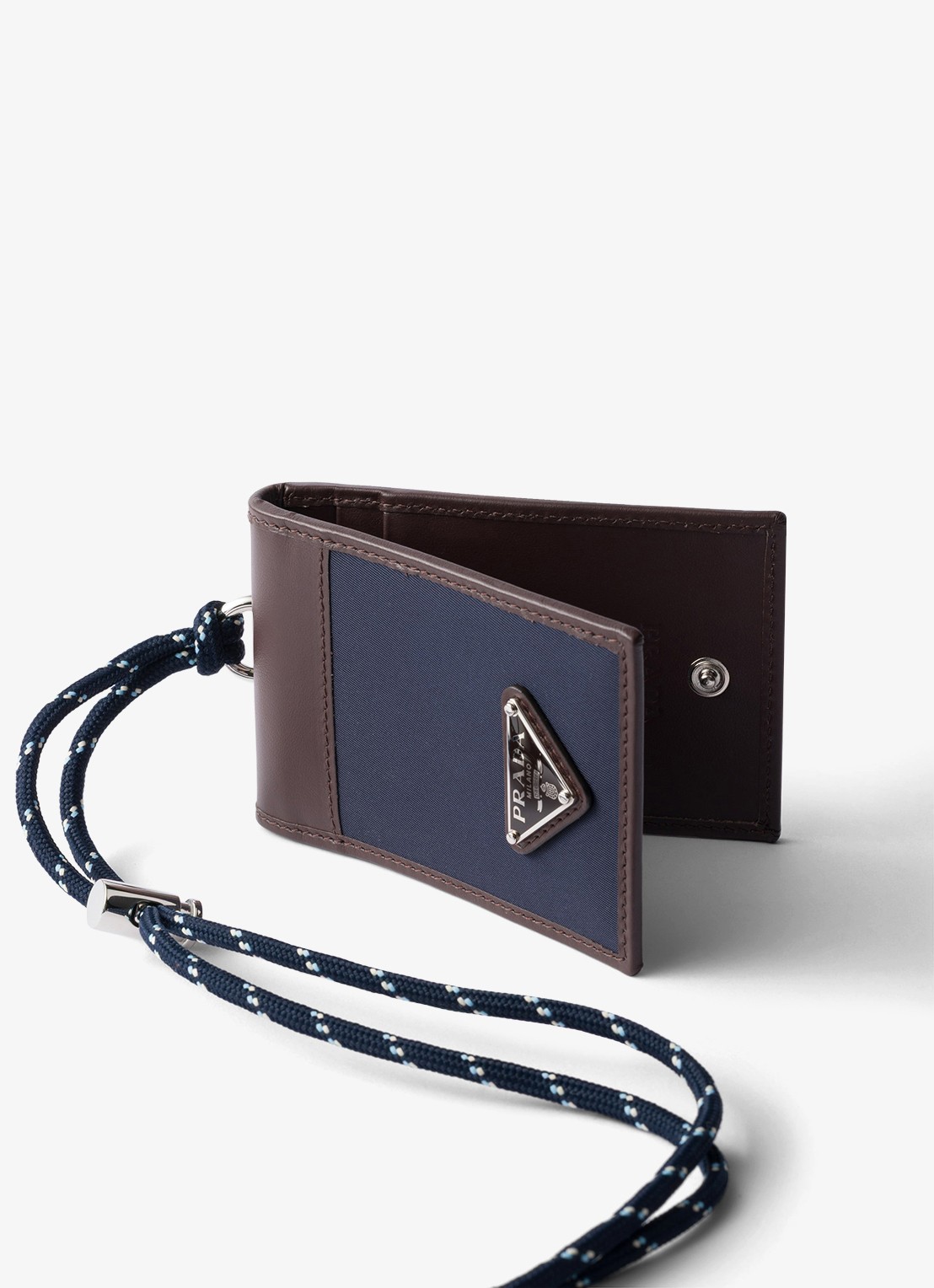 Prada Speedrock Re-Nylon pasjeshouder van leer met contrast - detail donkerblauw