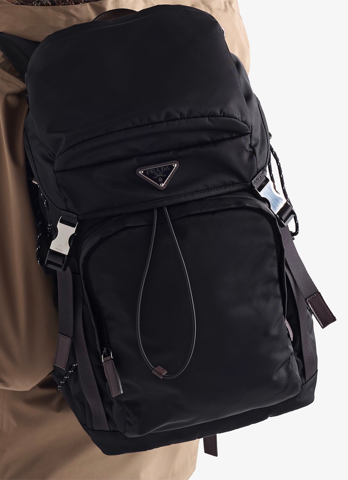 Prada Speedrock Re-Nylon rugzak met leren details - voorkant 7 zwart