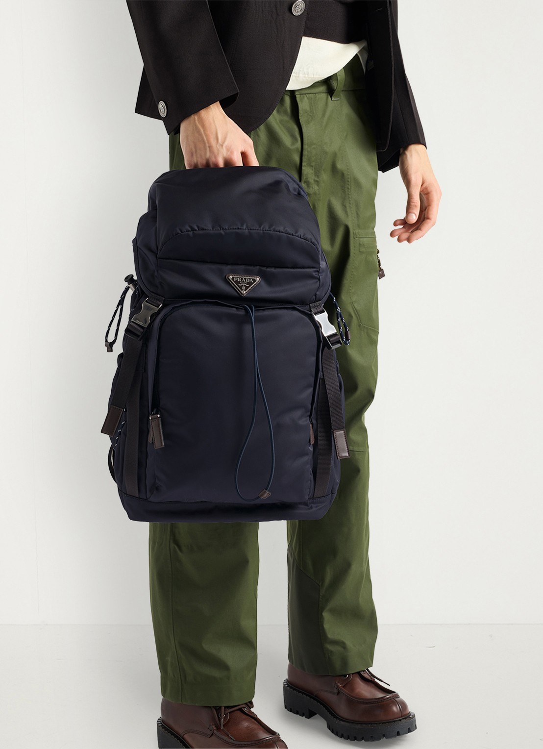 Prada Speedrock Re-Nylon rugzak met leren details - detail 2 donkerblauw