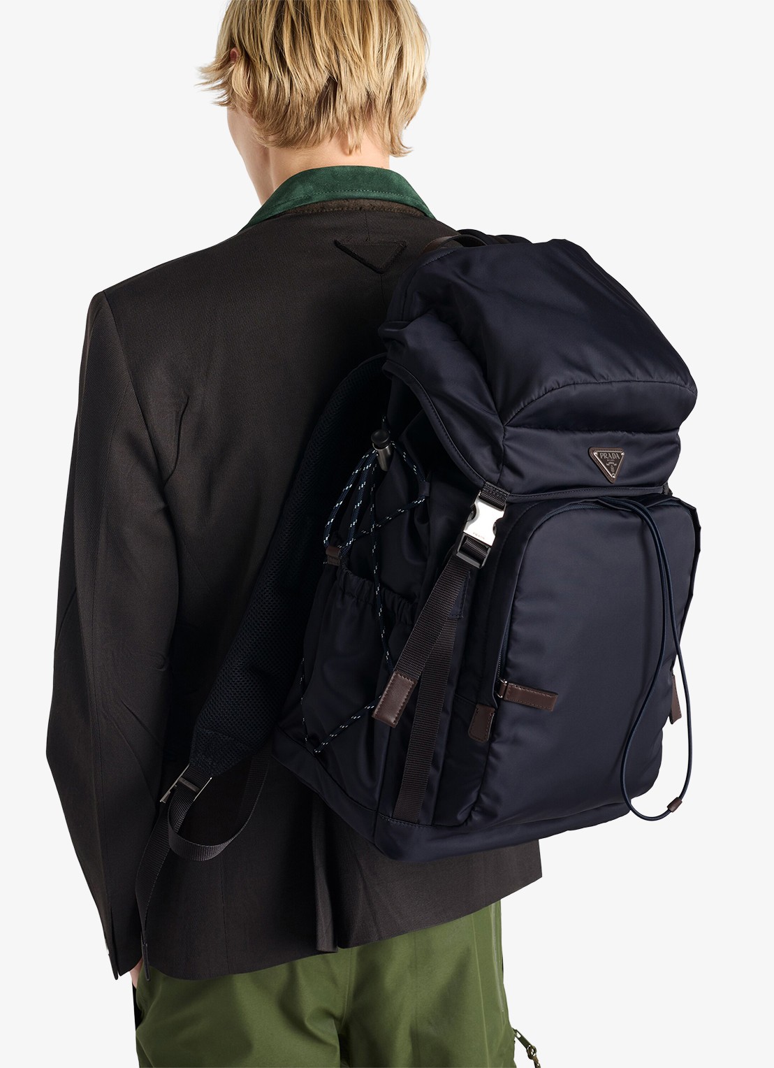 Prada Speedrock Re-Nylon rugzak met leren details - voorkant 7 donkerblauw