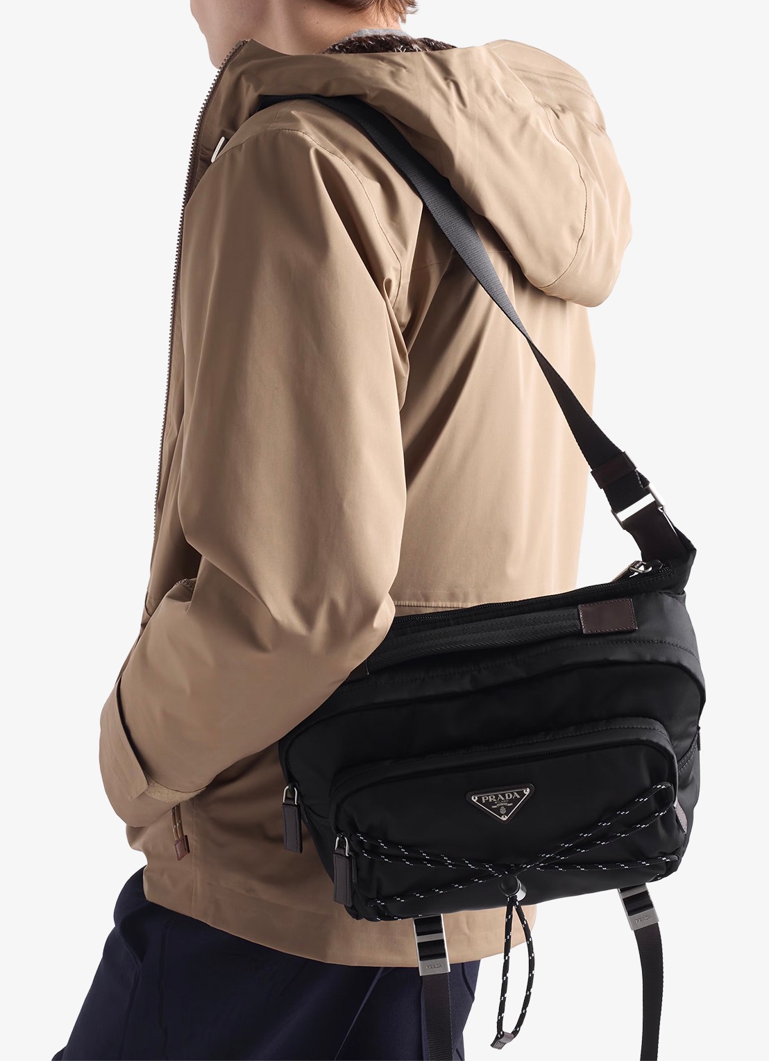 Prada Speedrock Re-Nylon schoudertas met leren details - voorkant 2 zwart