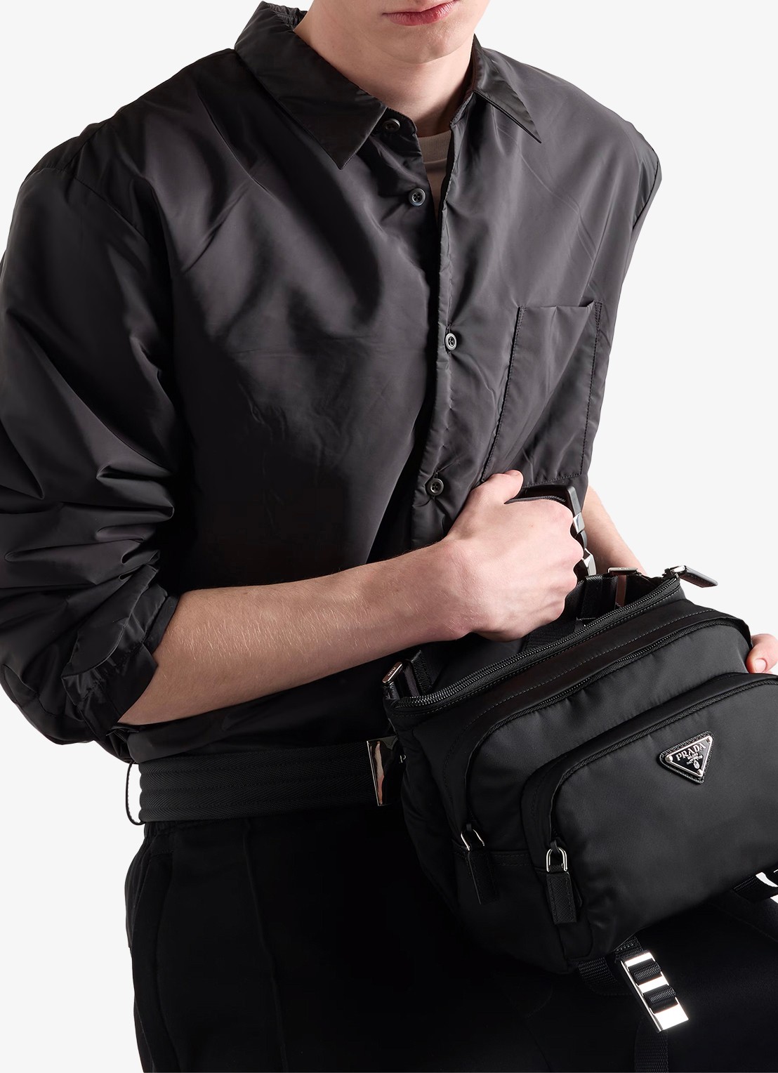 Prada Speedrock Re-Nylon schoudertas met leren details - detail 4 zwart