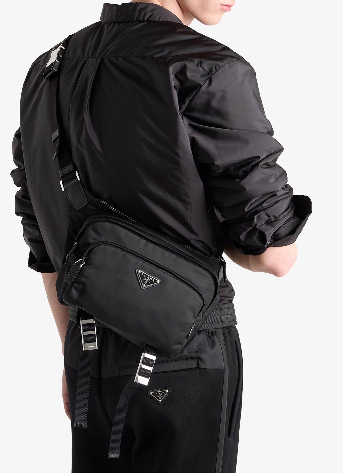 Prada Speedrock Re-Nylon schoudertas met leren details - voorkant 2 zwart