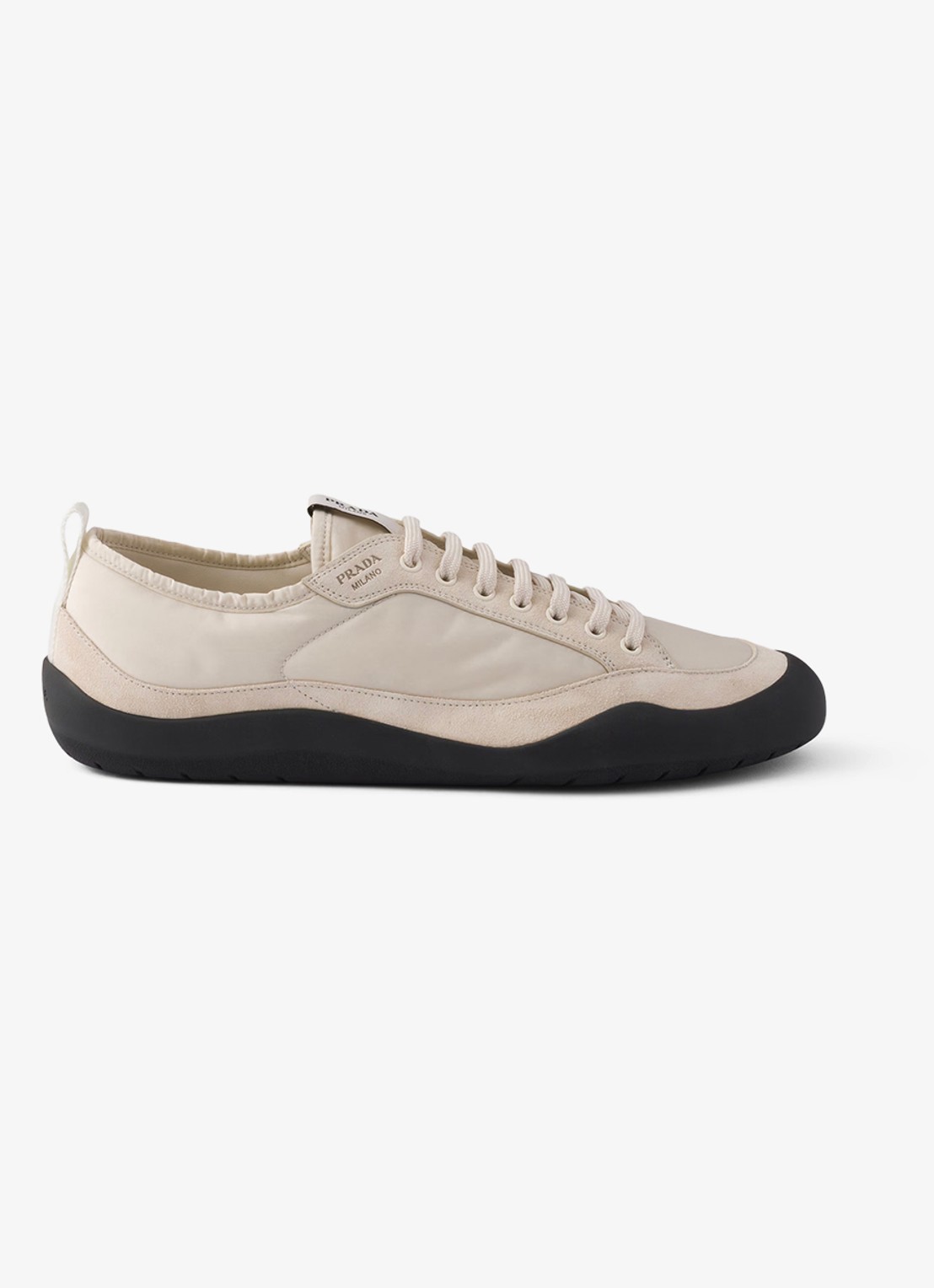 Prada Speedrock Re-Nylon sneaker met suède details - voorkant beige