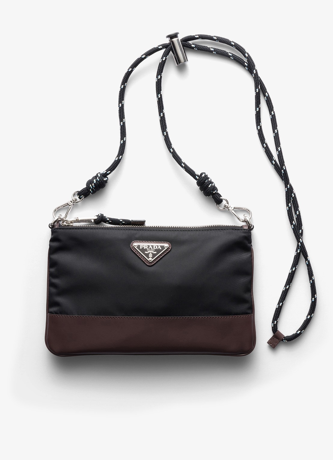 Prada Speedrock Re-Nylon telefoonhoesje met leren details en afneembare schouderriem - voorkant 2 zwart