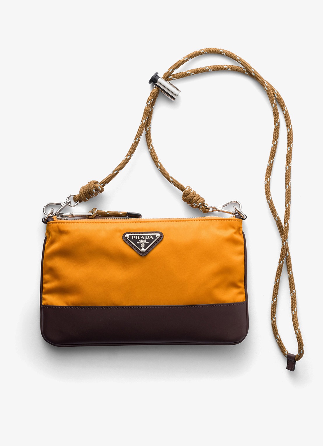 Prada Speedrock Re-Nylon telefoonhoesje met leren details en afneembare schouderriem - voorkant orange