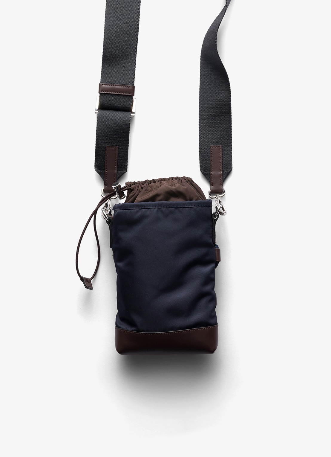 Prada Speedrock Re-Nylon telefoonhoesje met leren details en afneembare schouderriem - achterkant donkerblauw