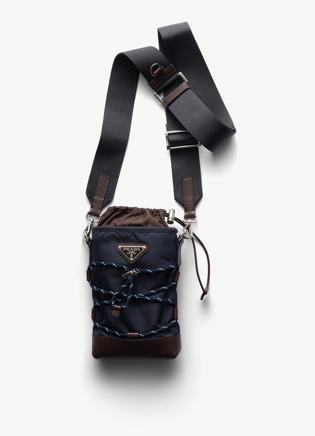 Prada Speedrock Re-Nylon telefoonhoesje met leren details en afneembare schouderriem - voorkant 2 donkerblauw