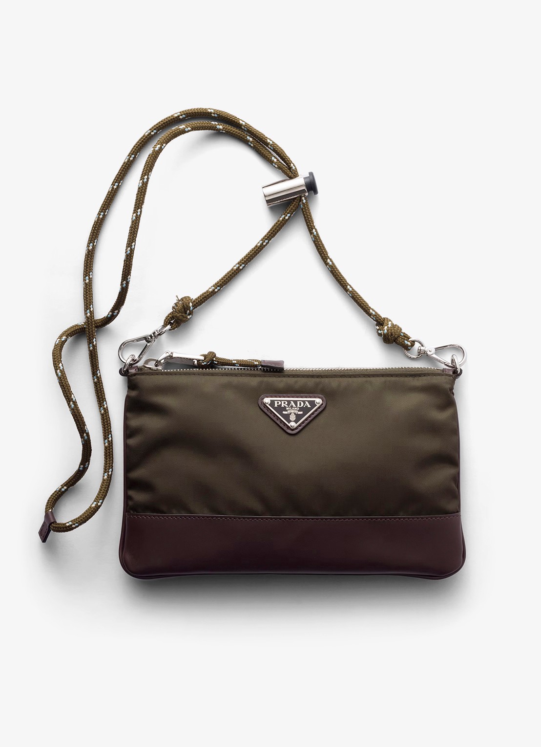 Prada Speedrock Re-Nylon telefoonhoesje met leren details en afneembare schouderriem - voorkant groen