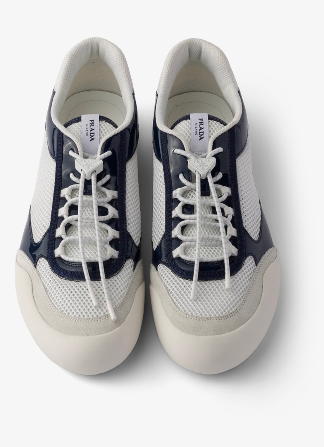 Prada Speedrock sneaker met lakleren en mesh details - detail 3 donkerblauw