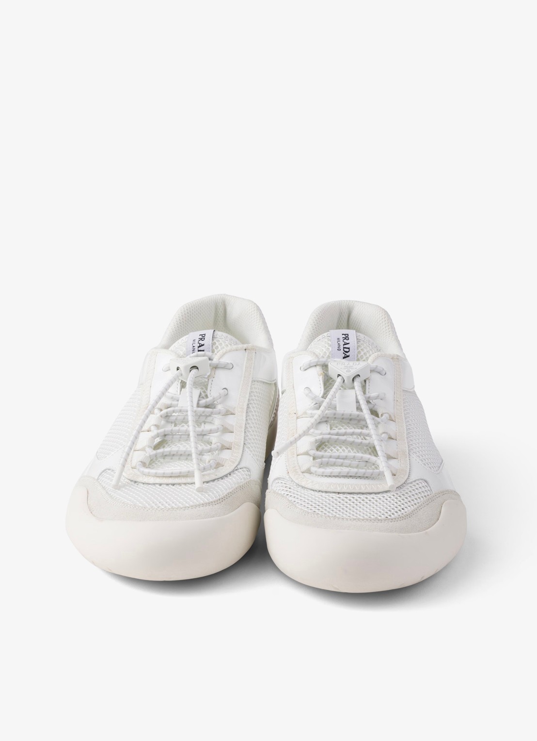 Prada Speedrock sneaker met lakleren en mesh details - detail 3 wit