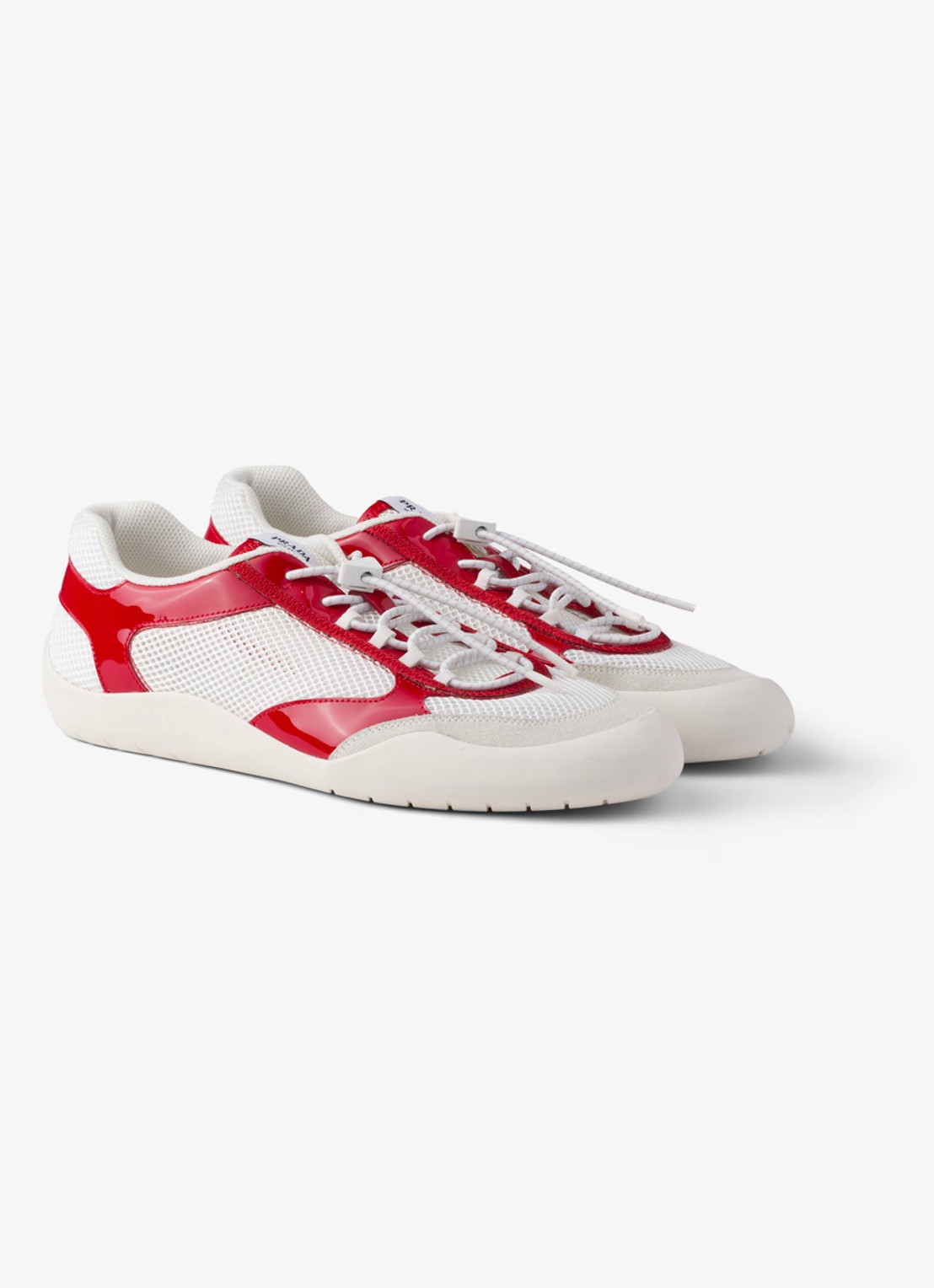 Prada Speedrock sneaker met lakleren en mesh details - detail 3 rood