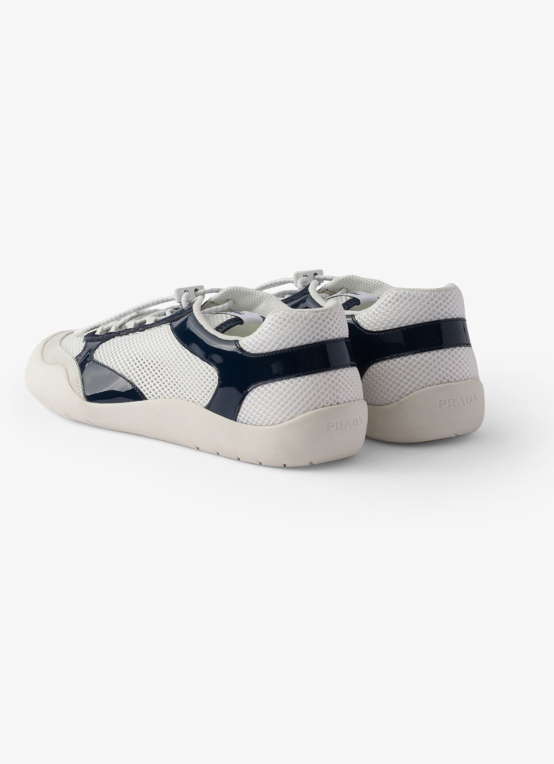 Prada Speedrock sneaker met lakleren en mesh details - achterkant donkerblauw