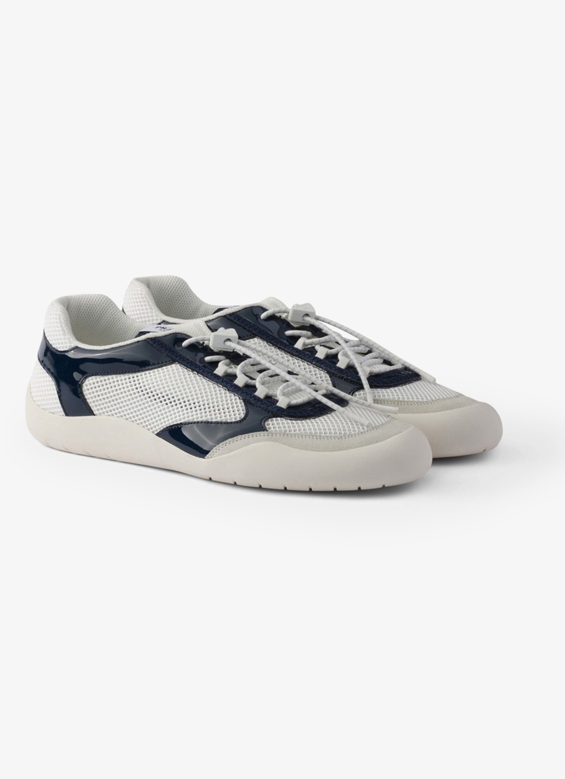 Prada Speedrock sneaker met lakleren en mesh details - detail 2 donkerblauw