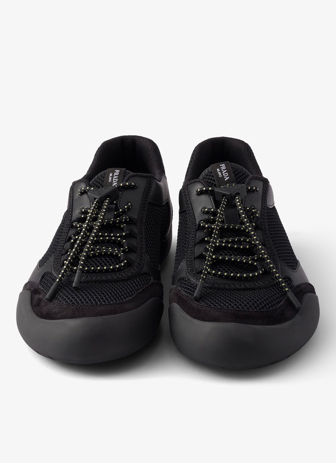 Prada Speedrock sneaker van leer met mesh details - detail 4 zwart