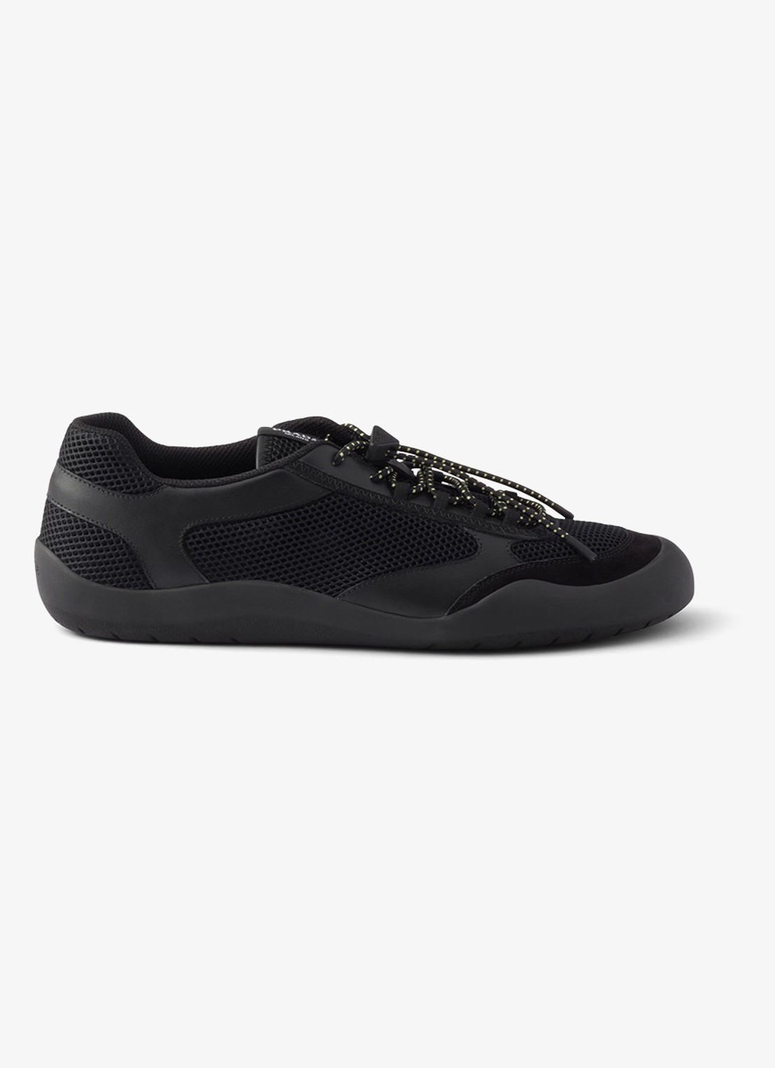 Prada Speedrock sneaker van leer met mesh details - voorkant zwart