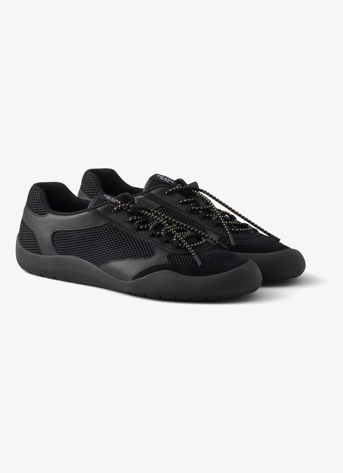 Prada Speedrock sneaker van leer met mesh details - voorkant 2 zwart