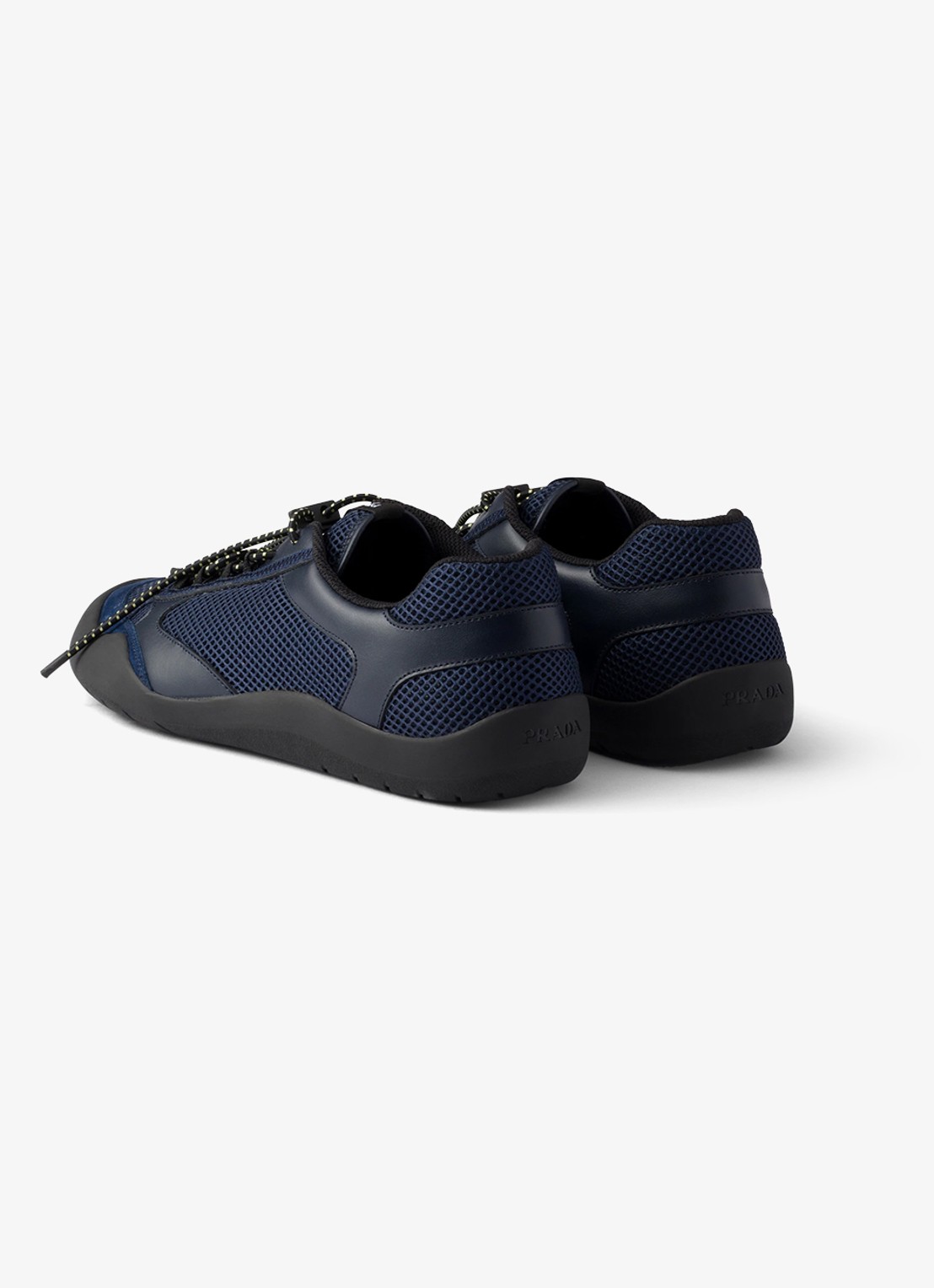 Prada Speedrock sneaker van leer met mesh details - achterkant 3 donkerblauw