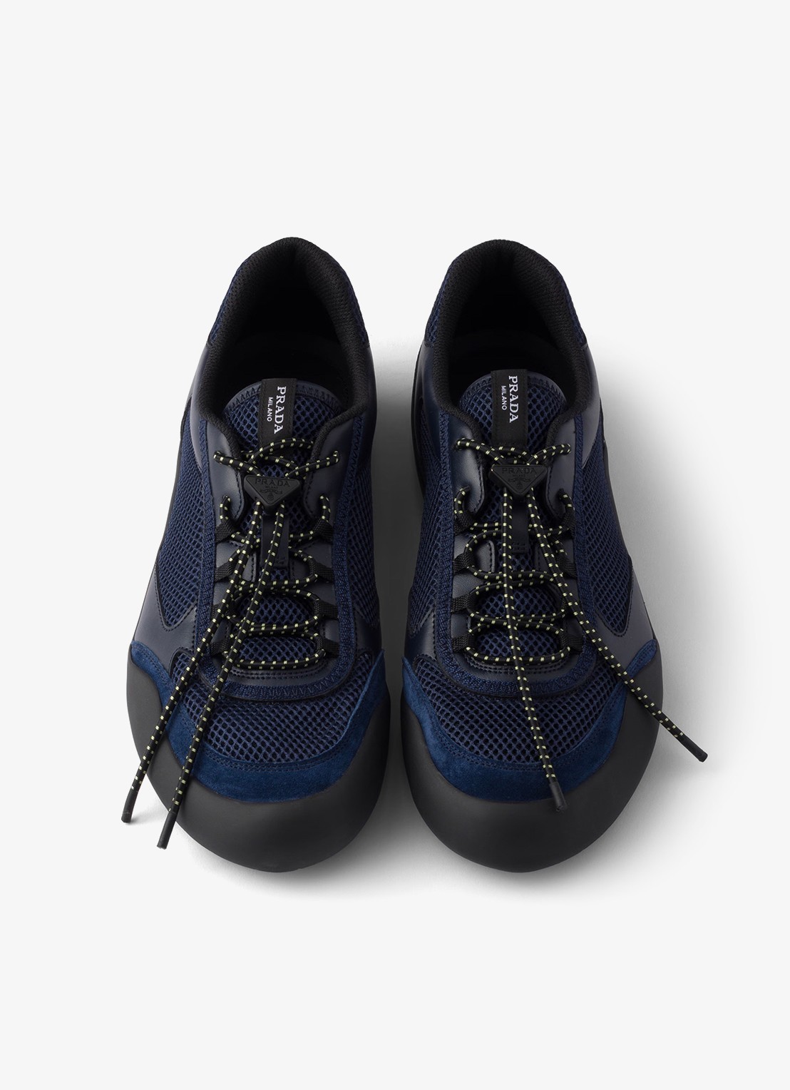 Prada Speedrock sneaker van leer met mesh details - detail 4 donkerblauw