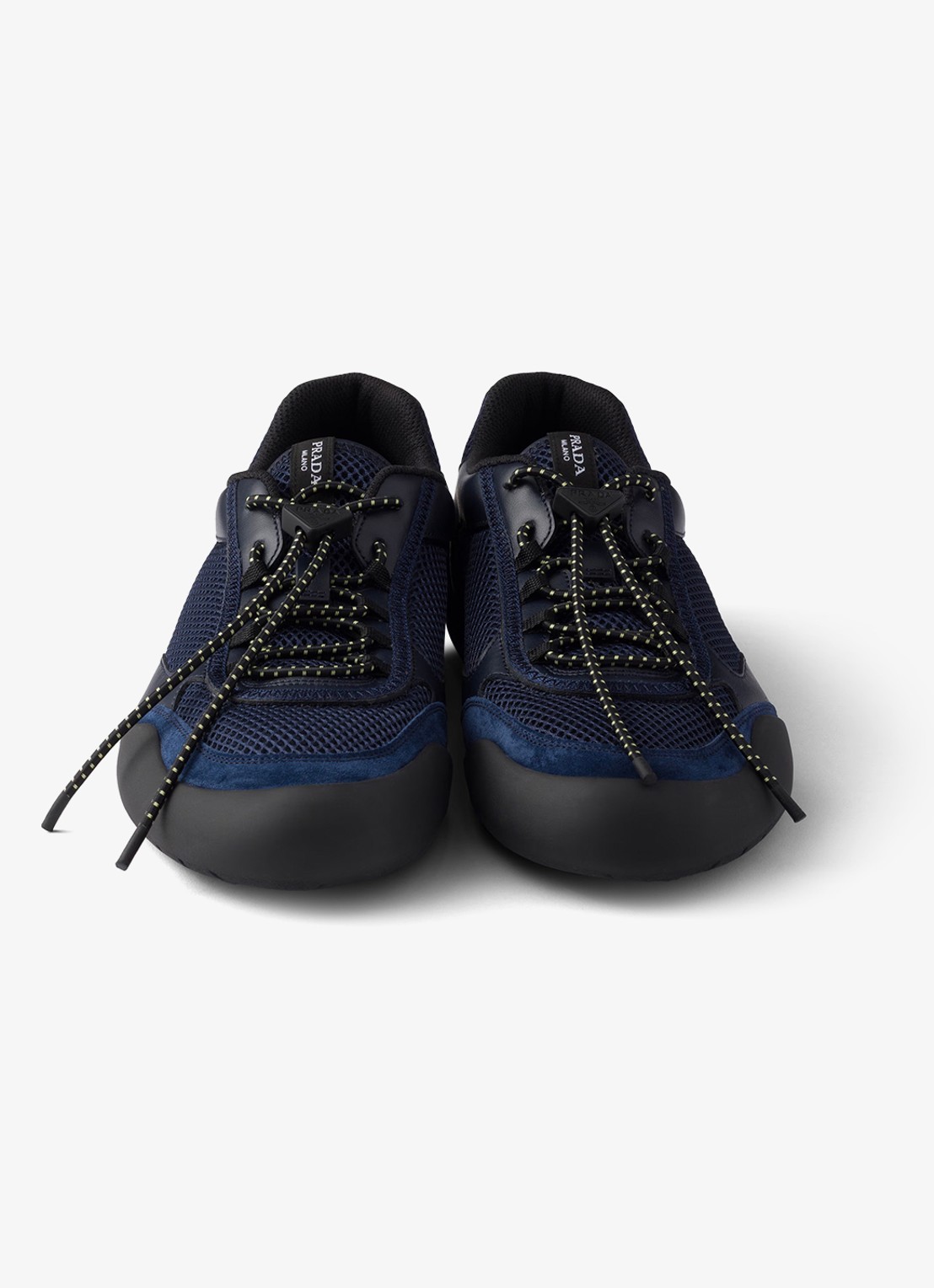 Prada Speedrock sneaker van leer met mesh details - detail 5 donkerblauw