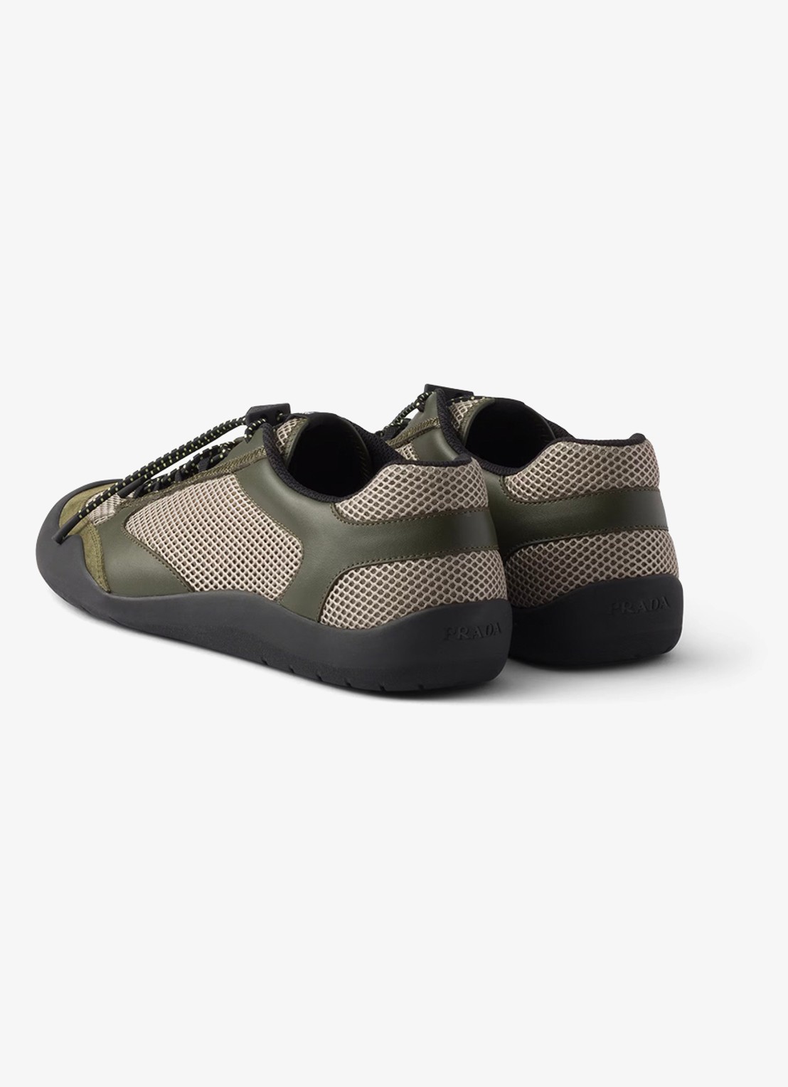 Prada Speedrock sneaker van leer met mesh details - achterkant 6 legergroen
