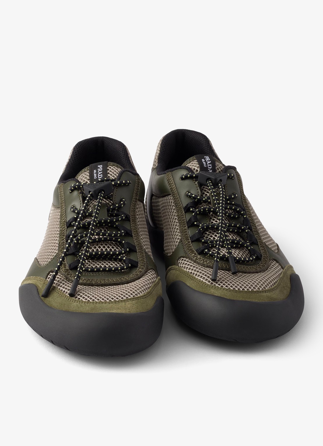 Prada Speedrock sneaker van leer met mesh details - detail 4 legergroen