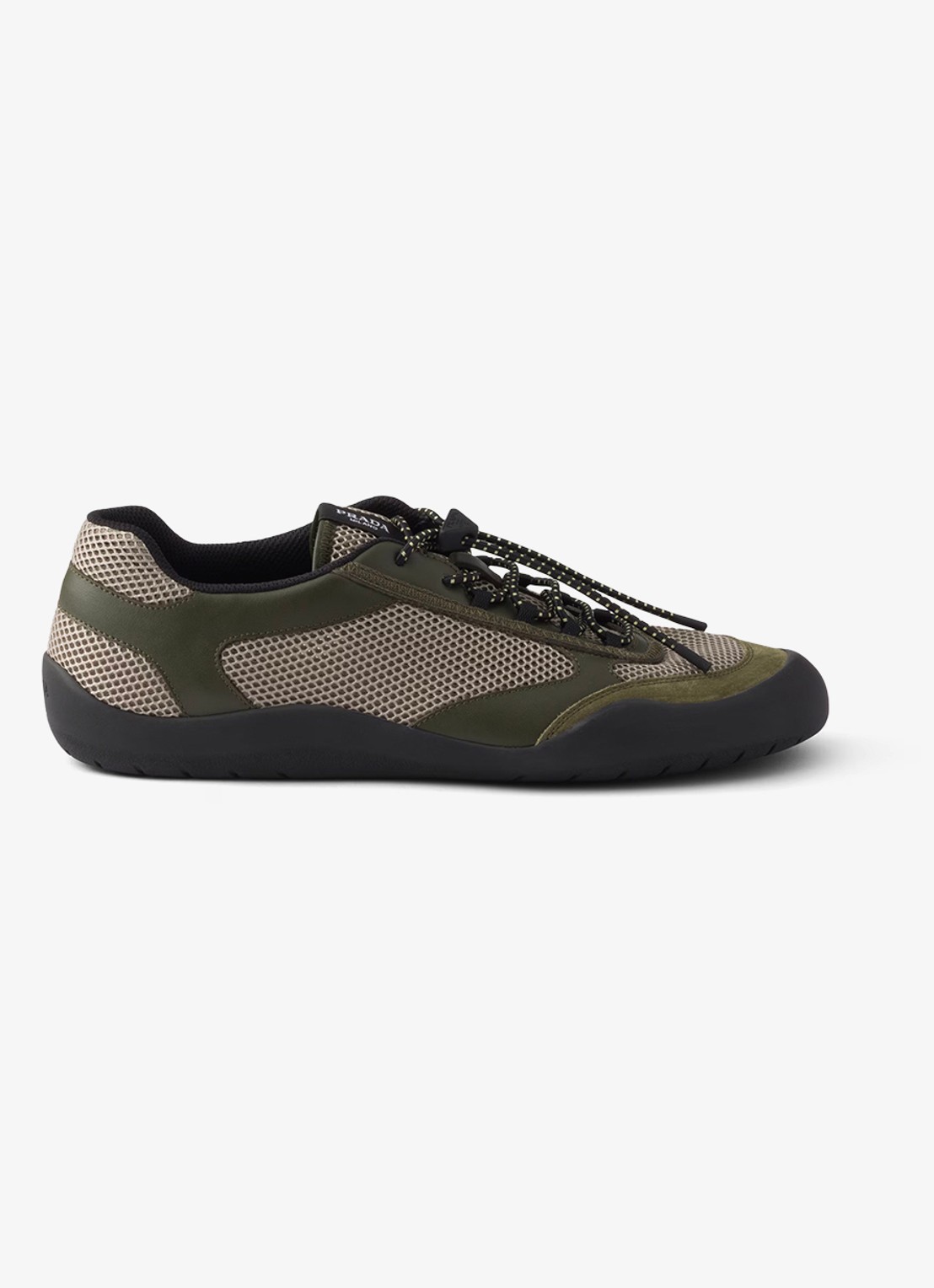 Prada Speedrock sneaker van leer met mesh details - voorkant legergroen