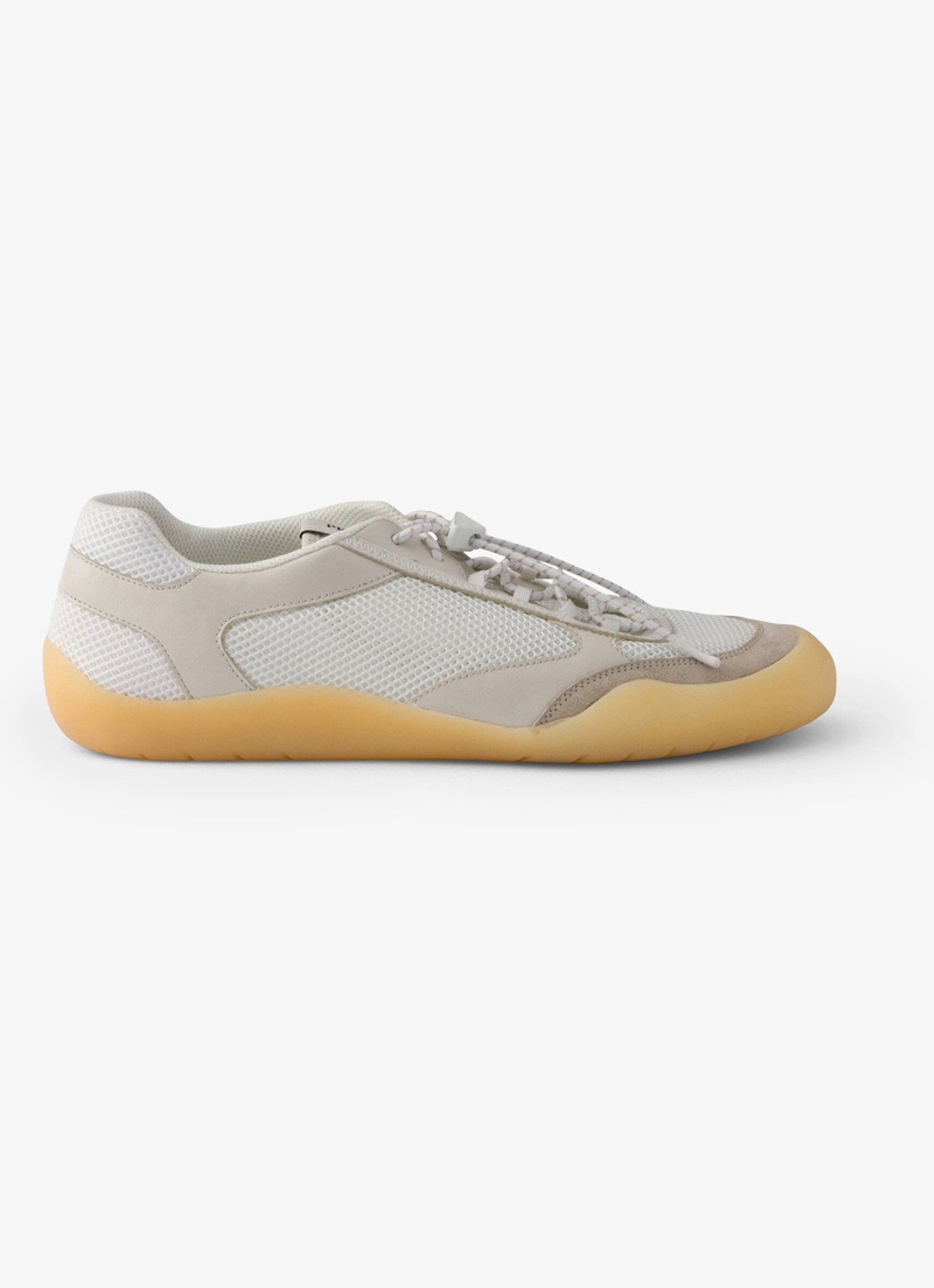 Prada Speedrock sneaker van leer met mesh details - voorkant beige