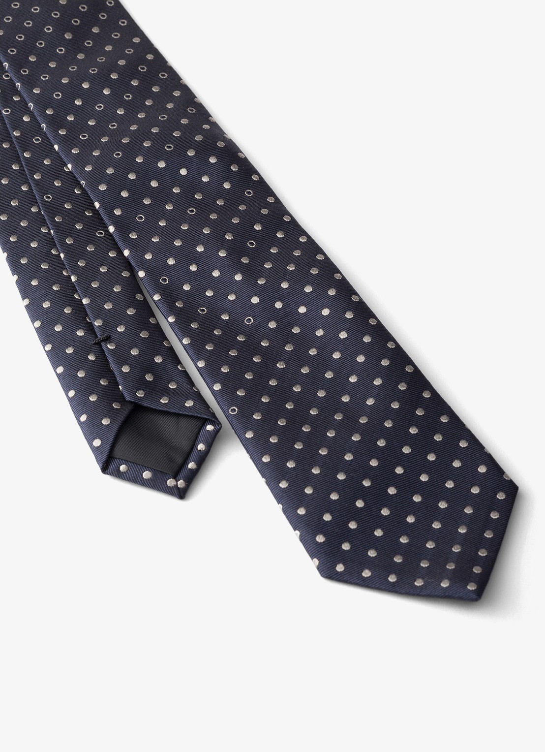 Prada Stropdas van zijde met stippenprint - detail 3 donkerblauw