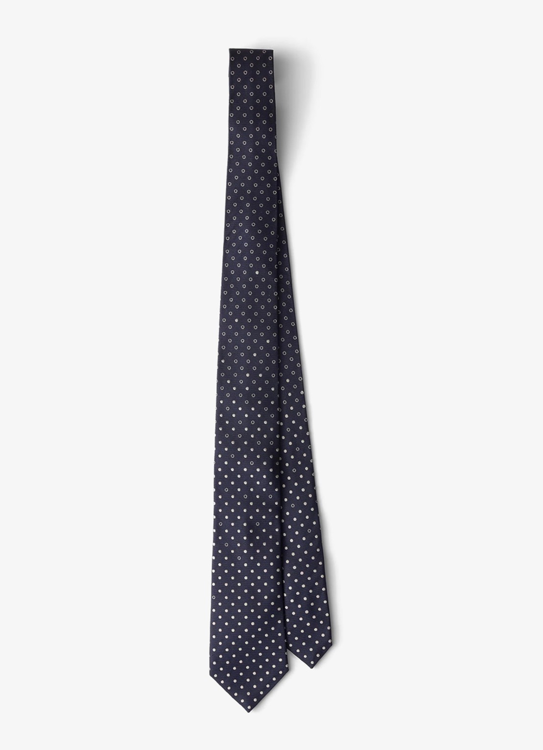 Prada Stropdas van zijde met stippenprint - voorkant donkerblauw