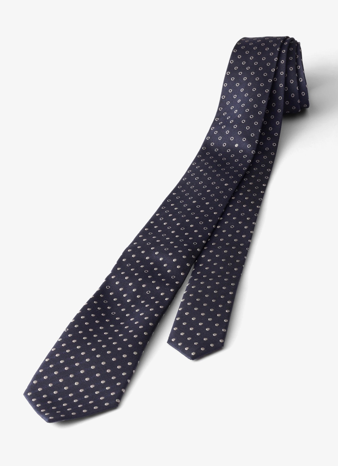 Prada Stropdas van zijde met stippenprint - voorkant 2 donkerblauw
