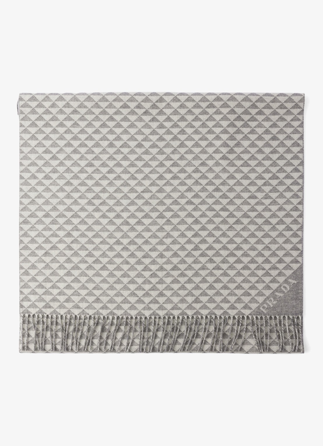 Prada Symbole sjaal in kasjmierblend 185 x 70 cm - voorkant grijs