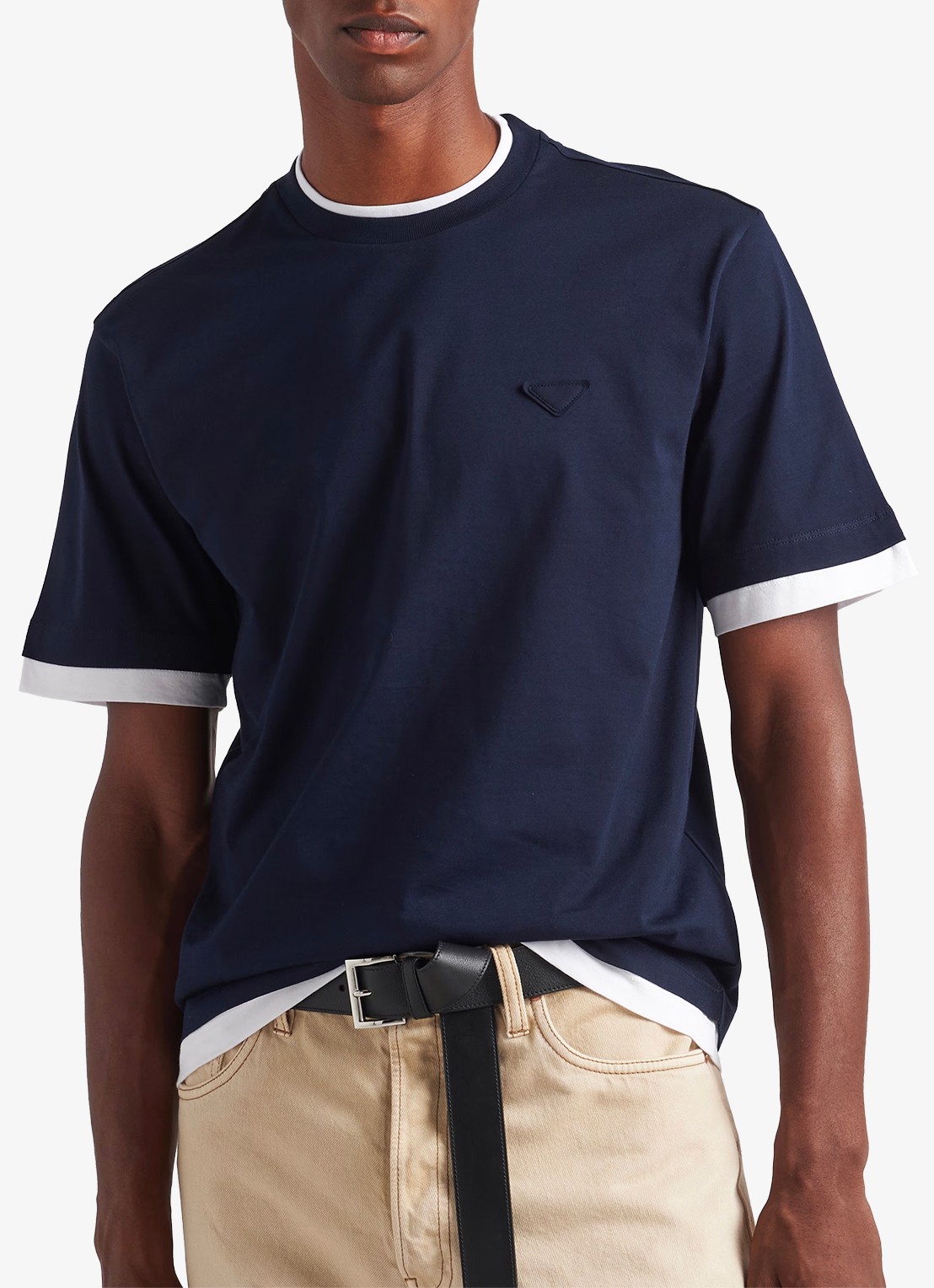 Prada T-shirt met contrast - detail 4 donkerblauw
