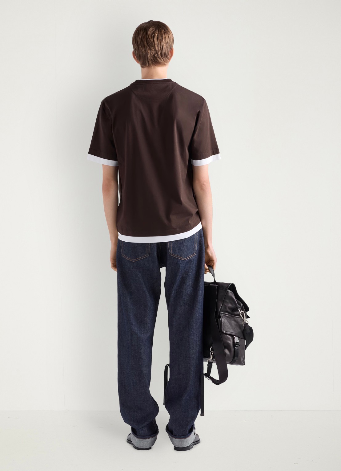 Prada T-shirt met contrast - achterkant donkerbruin