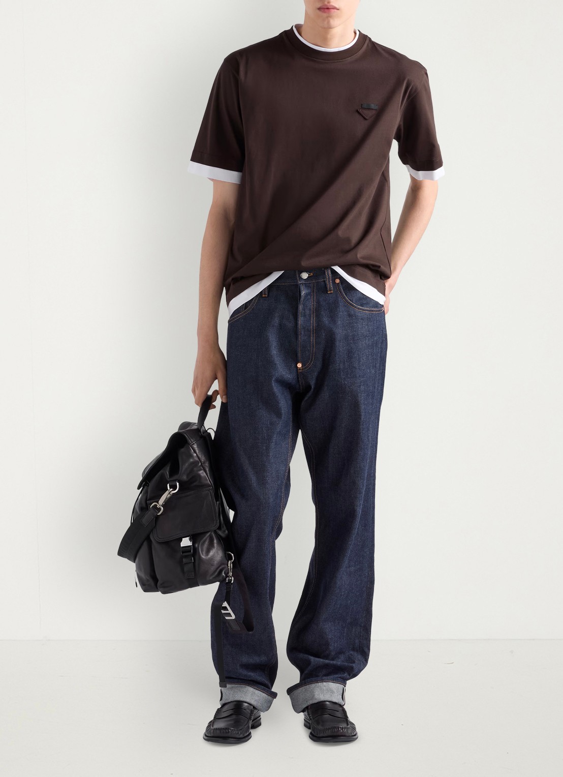 Prada T-shirt met contrast - detail 2 donkerbruin