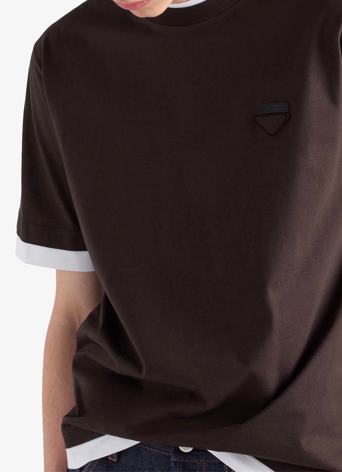 Prada T-shirt met contrast - detail 3 donkerbruin