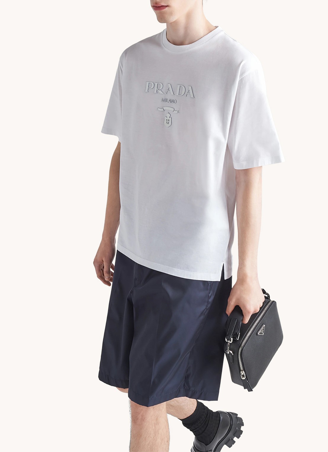 Prada T-shirt van katoen met logo - detail 4 wit